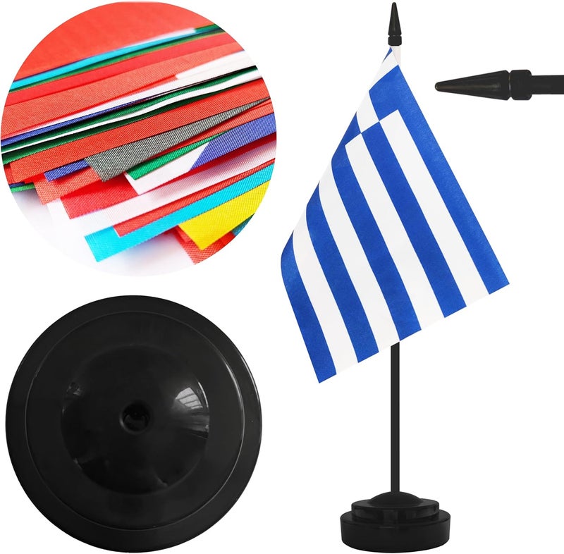 Yamiuo 2 Pack Greece Desk Flag Set, Greek Desktop Small Miniature Table Office Flag with 12" Black Pole and Black Base, Offices, Classroom, Home, Festival Decoration (Greece) - Image 3
